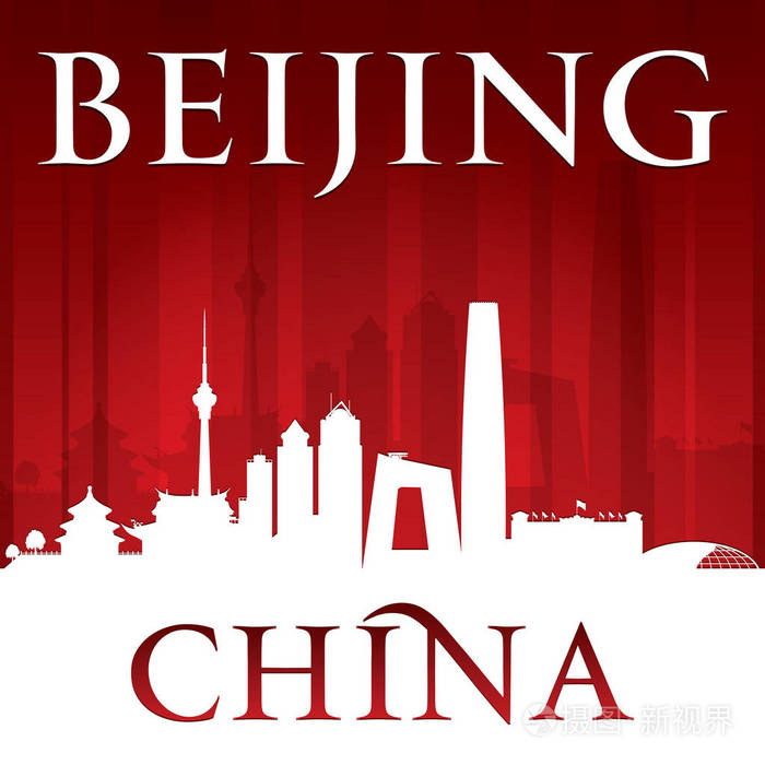 北京中国城市天际线轮廓红色背景