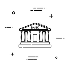 在白色背景上的线性银行图标。简单的线条画的