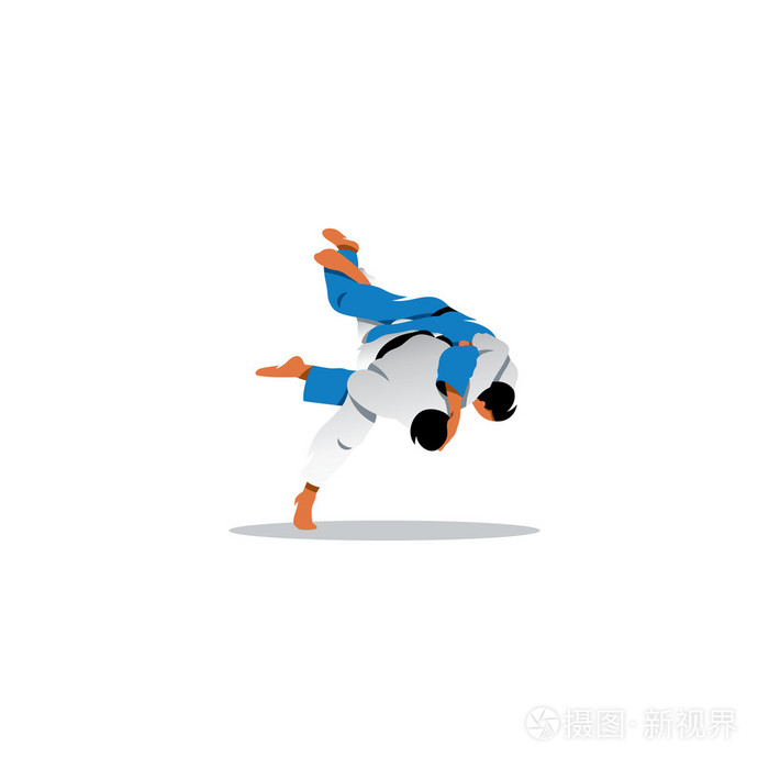 两个柔道运动员之间的战斗.矢量图