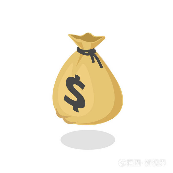 3d 等距钱袋卡通插图与黑色拉绳和美元符号隔离在白色背景剪贴画插画
