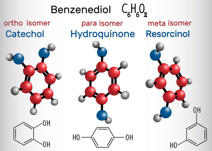 邻苯二酚间酚氢醌分子结构化学公式及模型