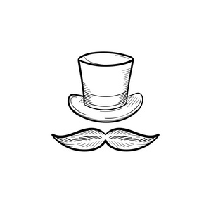 顶帽子与胡子手画轮廓涂鸦图标