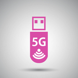 笔记本电脑高速互联网调制解调器 5 g。平面设计简单的图标