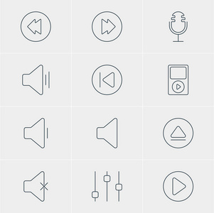 矢量图的 12 音乐图标。可编辑包扬声器 倒带 减少声音和其他元素