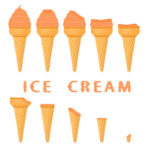 天然柚子冰淇淋在华夫饼锥上的矢量插图。冰淇淋模式包括甜冷冰淇淋, 美味的冷冻甜点。各式各样中葡萄柚的新鲜果香