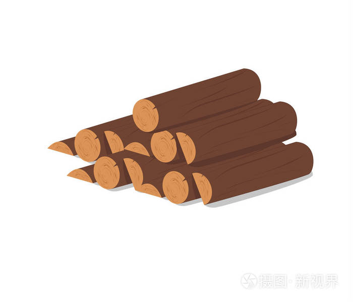 插画 木制原木.被砍伐的干木材棕色树皮.购买建筑.矢量插图.