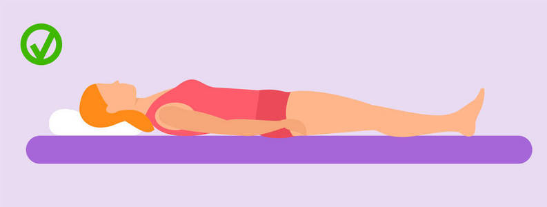 妇女正确的睡眠位置横幅水平, 平的样式