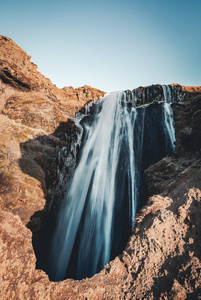 著名的强大 Gljufrabui 级联的完美视图。地点 Seljalandsfoss 秋季, 冰岛, 欧洲。风景秀丽的旅游景区形