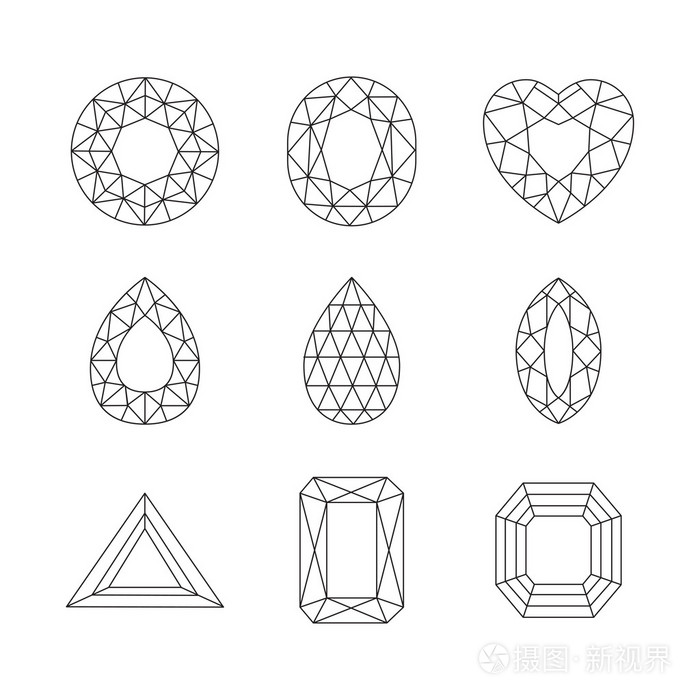 钻石和红宝石的矢量线图标