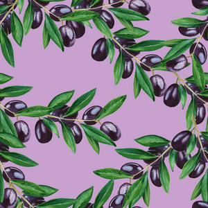 背景的橄榄枝。无缝模式。水彩 illustrati