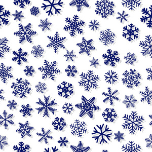 圣诞节无缝图案的雪花, 蓝色的白色背景