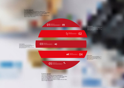带圆圈图图表模板水平分为五个红色的独立部分