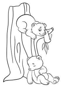 着色页。野生动物。两个小可爱宝宝熊