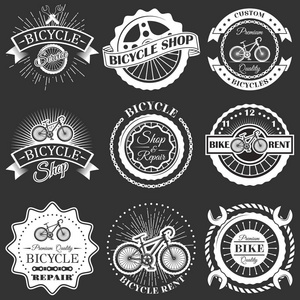 矢量套装复古自行车店维修标签徽章