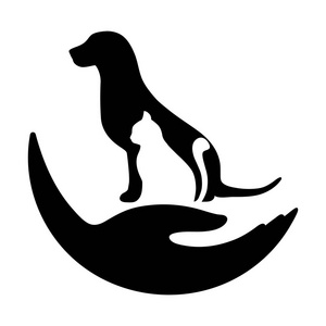对动物的爱的象征。宠物和拥抱符号或图标。独特的兽医和友谊标识设计模板