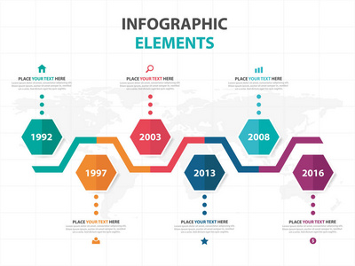 抽象多彩六角业务信息图表元素，演示文稿模板平面设计矢量图的网页设计营销广告