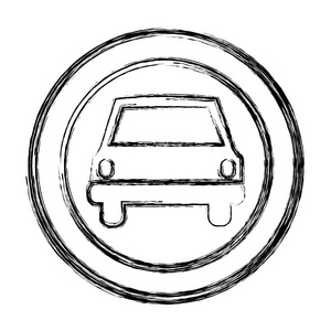 单色素描的圆形框架与汽车在前面视图