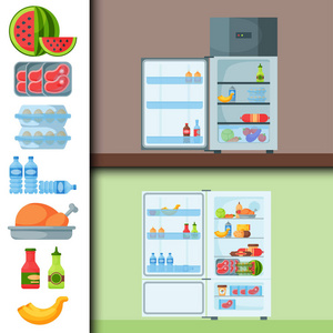冰箱有机食品厨具家用器具冰箱电器冰箱矢量图
