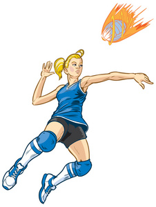 跳排球球员女孩矢量卡通剪贴画的插图