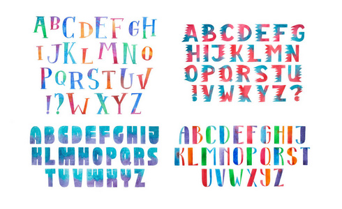 多彩的水彩画水彩画字体类型手写手绘 abc 字母