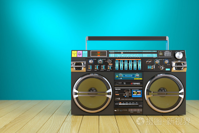 复古的盒式磁带录音机上木表 3d