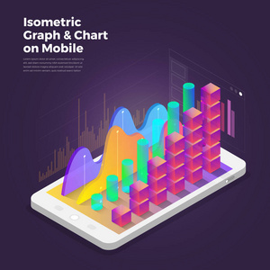 等距设计概念移动应用分析工具。矢量插图
