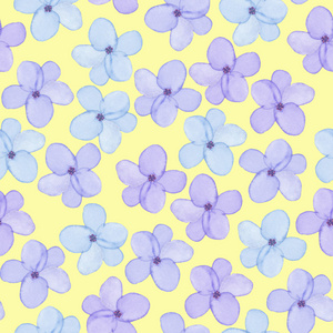 无缝花纹与水彩手绘嫩蓝色春天的花朵