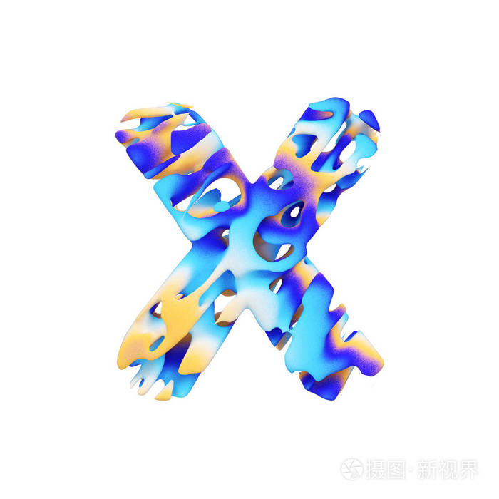 字母x 大写.蹩脚液体奇特的热带字体, 由笔触色漆制成.