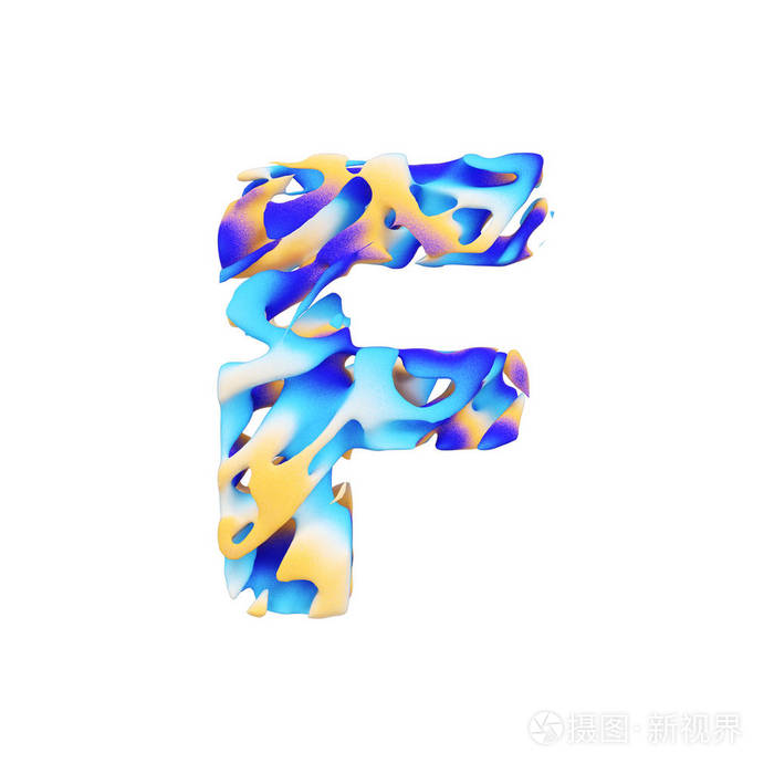 字母 F 大写。蹩脚液体奇特的热带字体, 由