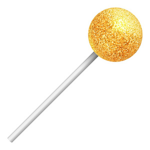 在白色背景上的棍子上的金色棒糖。一种逼真的甜糖果。矢量插图