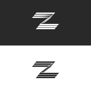 字母 Z 标志样机 3d 会标，身份时髦平面设计英文缩写 Zzz 黑色和白色象征与阴影，简单的等距几何形状设置