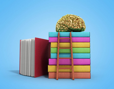 脑黄金培训概念躺在一堆书和木