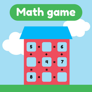 矢量插图。学龄前儿童和学龄儿童的数学游戏。计数并插入正确的数字。除了。带窗户的房子