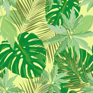 无缝模式与热带绿色的树叶