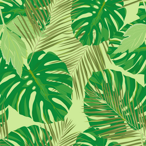 无缝模式与热带绿色的树叶