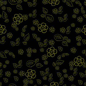无缝模式的黑色背景上的黄色花