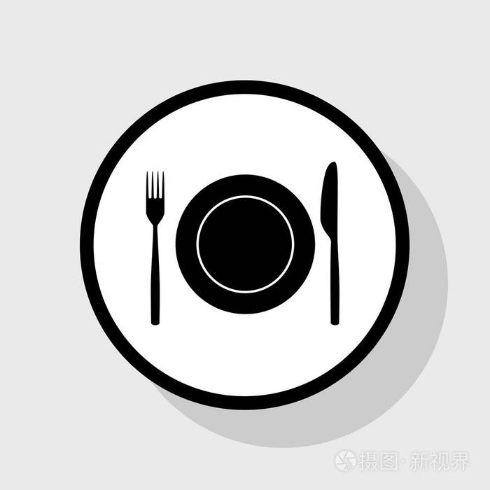 餐叉,刀和盘子的标志.矢量.