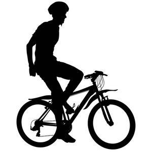 一名骑单车的男子的剪影。矢量插画