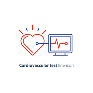 心测试线图标 心电图监测标志 心脏病学考试