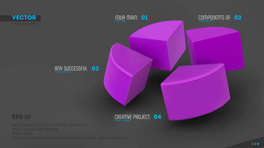 灰色背景上的紫色扇区和标签。3d 矢量图。Eps10