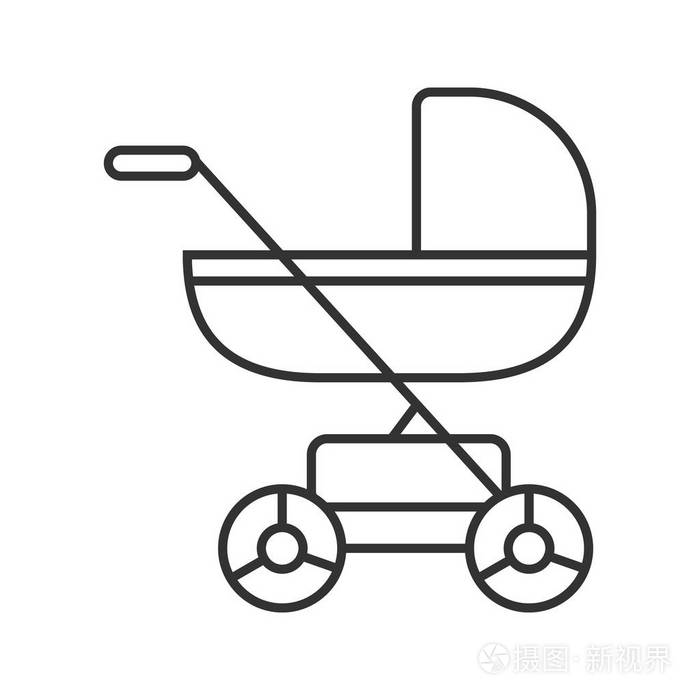 细线插图.婴儿车 推车.轮廓符号.矢量隔离轮廓图
