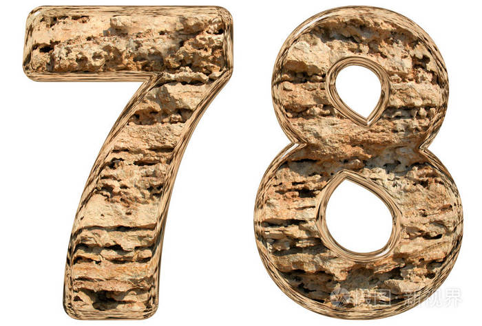 数字78,百分之七十八,白色,天然石灰石上孤立