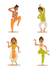 印度女人男人跳舞矢量分离电影院卡通美丽女孩纱丽图舞者剪影图标人印度舞蹈秀方电影