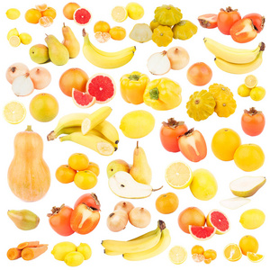 不同的黄色和橙色水果和蔬菜，分离出的一套