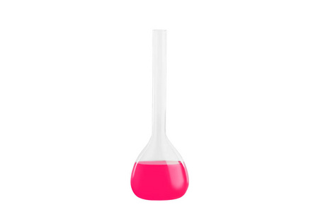 试管与粉红色液体，孤立的白色背景上。医药 化学。水平框架