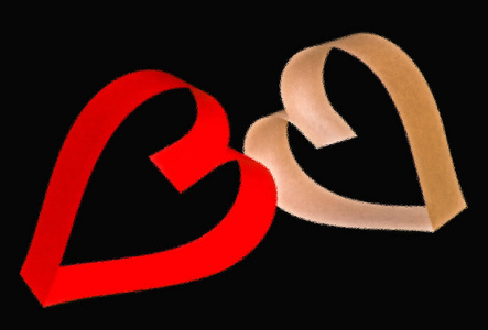 两颗心在黑色背景上。情人节的概念