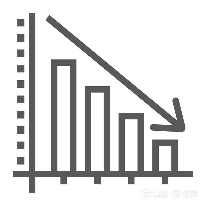 减少线图标, 减少和分析, 图表符号, 矢量图形, 在白色背景上的线性