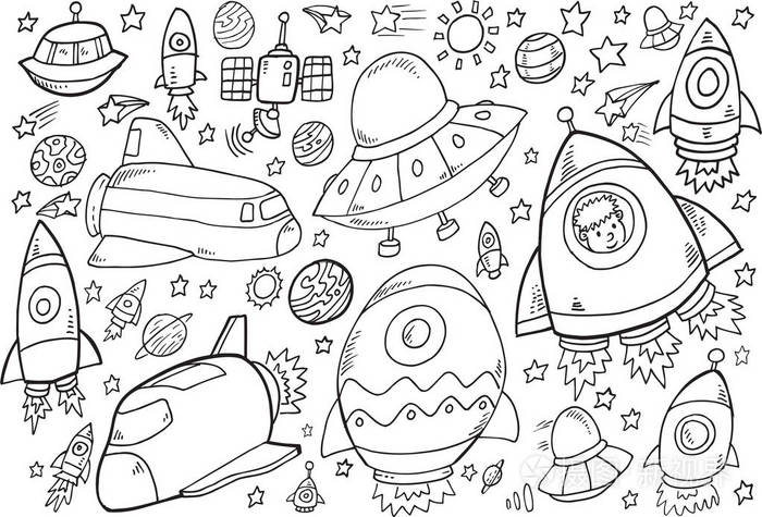 外层空间涂鸦矢量插图集