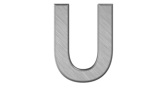 字母 U 在金属拉丝的白色的 iso 3d 渲染