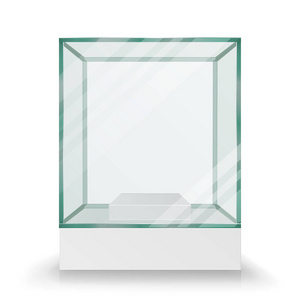 空的透明玻璃框多维向量。展览和演示文稿。在多维数据集的形式